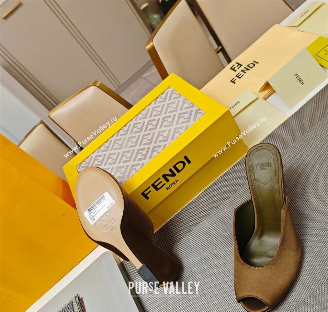 Fendi Arco Wedge Slides Sandal 8.5cm in Satin Khaki 2025 (MD-250710053)