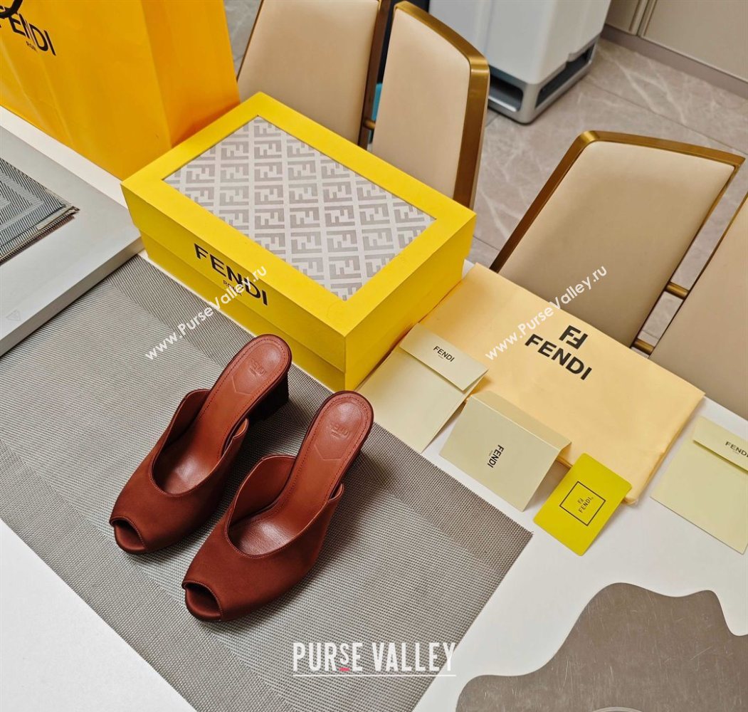 Fendi Arco Wedge Slides Sandal 8.5cm in Satin Gold-Tone Brown 2025 (MD-250710054)