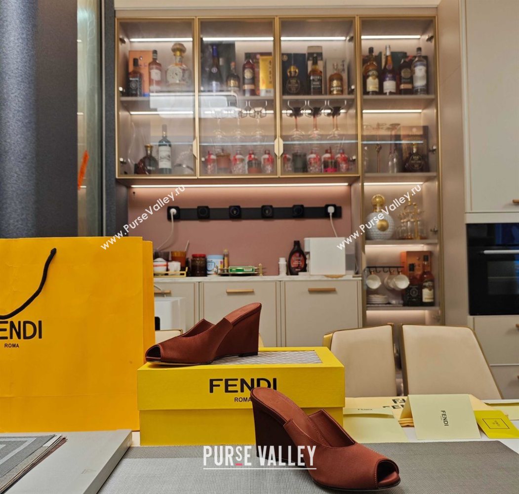 Fendi Arco Wedge Slides Sandal 8.5cm in Satin Gold-Tone Brown 2025 (MD-250710054)