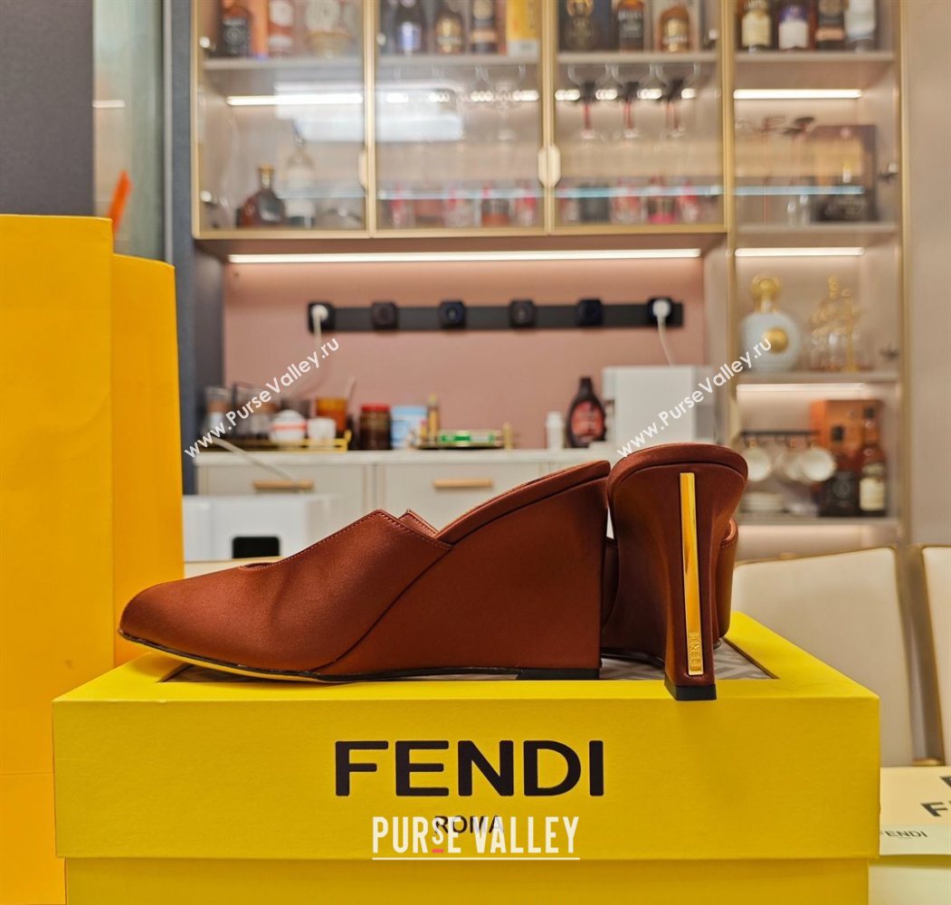 Fendi Arco Wedge Slides Sandal 8.5cm in Satin Gold-Tone Brown 2025 (MD-250710054)