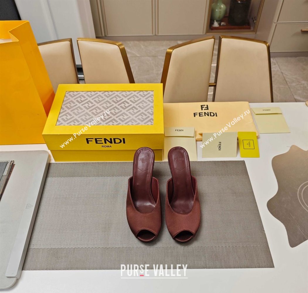 Fendi Arco Wedge Slides Sandal 8.5cm in Satin Dark Brown 2025 (MD-250710055)