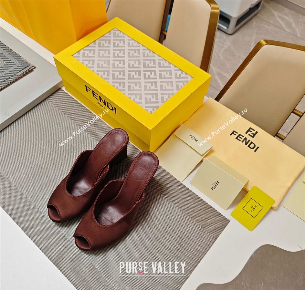 Fendi Arco Wedge Slides Sandal 8.5cm in Satin Dark Brown 2025 (MD-250710055)