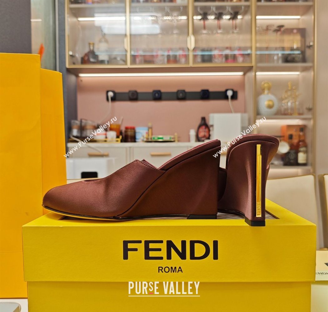 Fendi Arco Wedge Slides Sandal 8.5cm in Satin Dark Brown 2025 (MD-250710055)