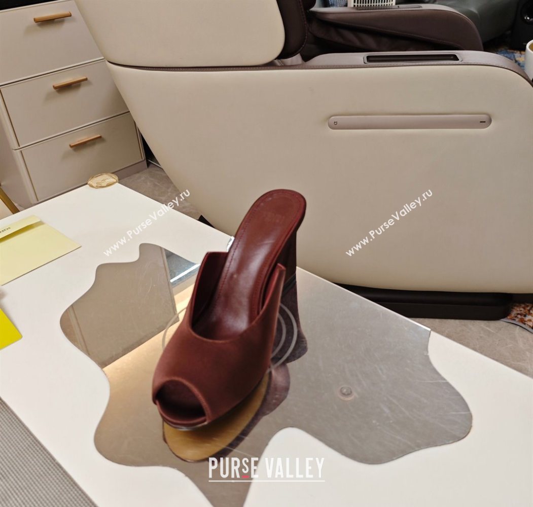 Fendi Arco Wedge Slides Sandal 8.5cm in Satin Dark Brown 2025 (MD-250710055)