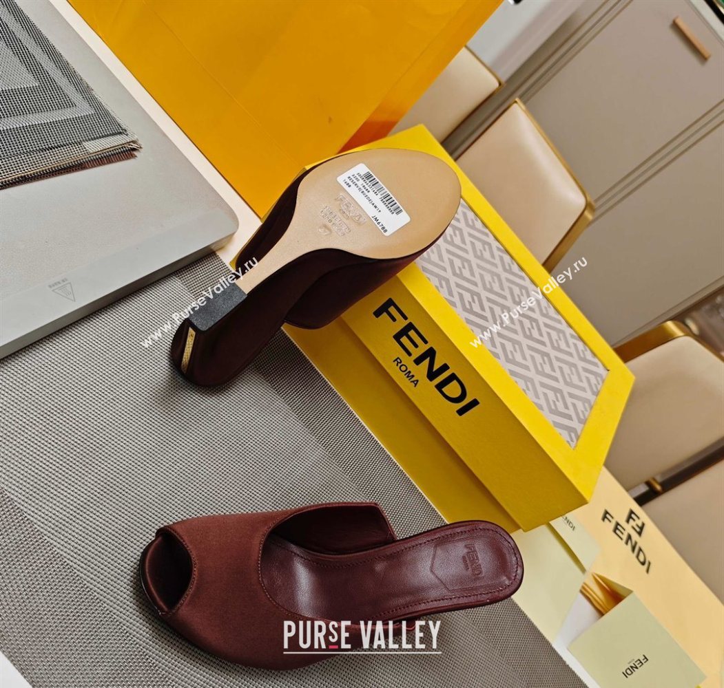 Fendi Arco Wedge Slides Sandal 8.5cm in Satin Dark Brown 2025 (MD-250710055)