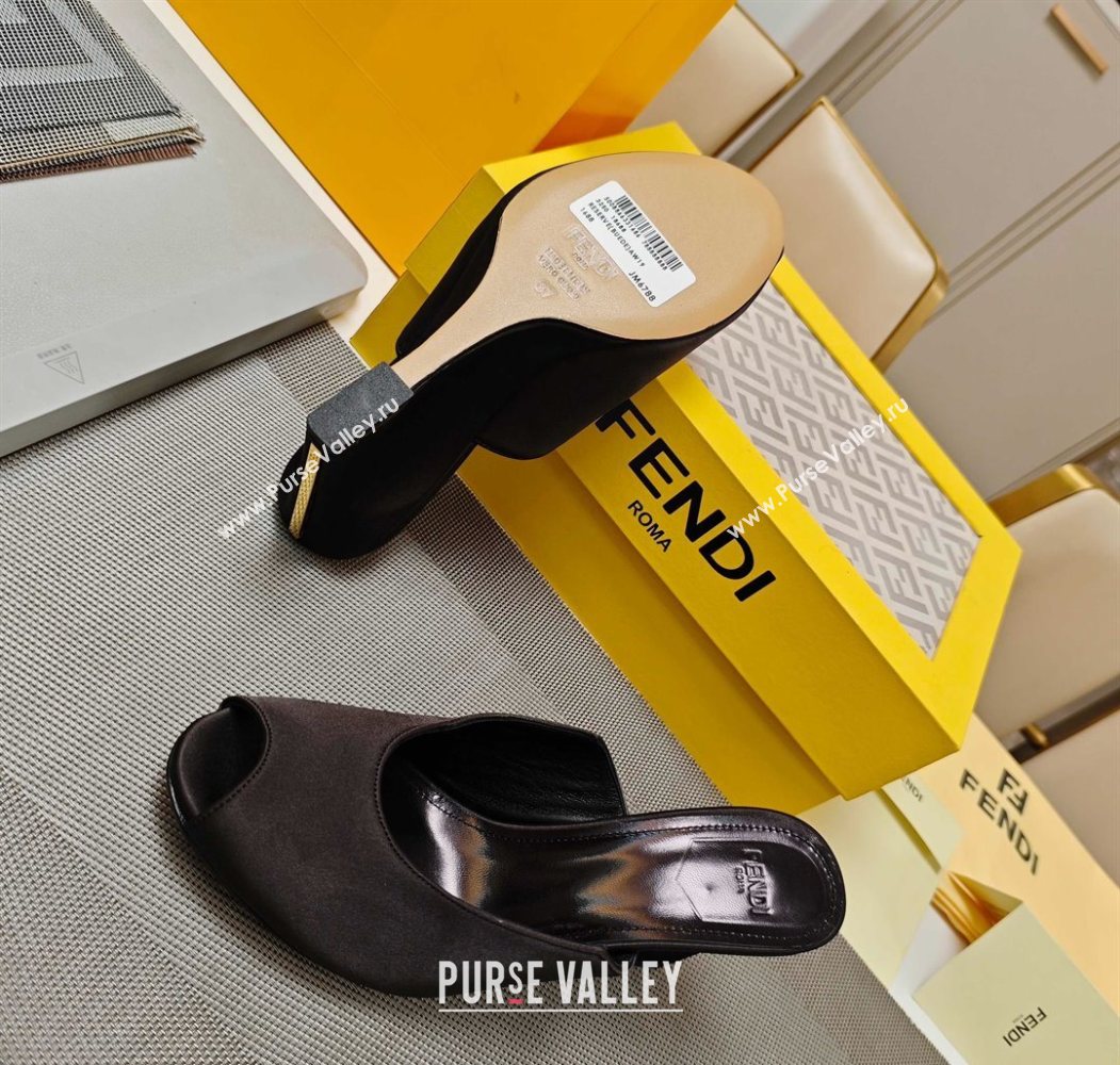 Fendi Arco Wedge Slides Sandal 8.5cm in Satin Black 2025 (MD-250710058)