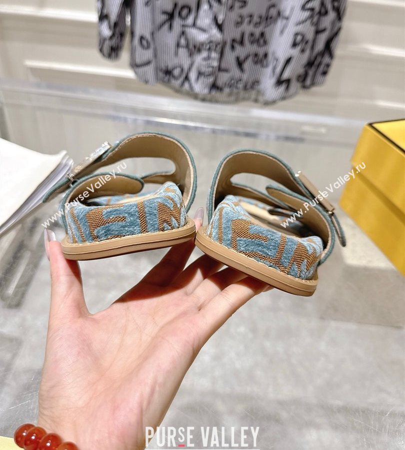 Fendi Feel Flat Slides Sandal in FF Fabric Light Blue/Brown 2025 FE071001 (SS-250710063)