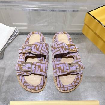 Fendi Feel Flat Slides Sandal in FF Fabric Purple/Brown 2025 FE071001 (SS-250710065)