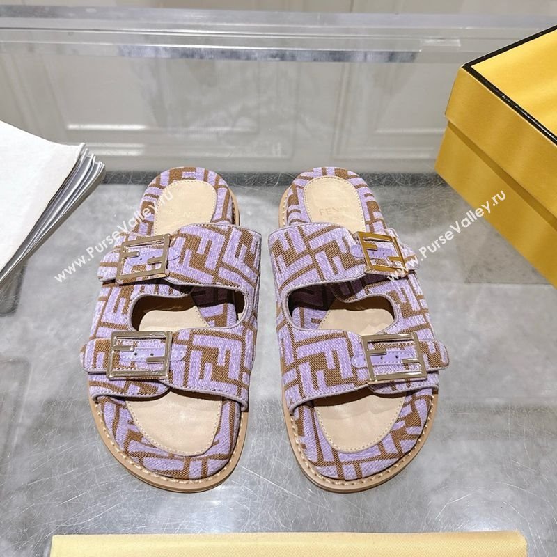 Fendi Feel Flat Slides Sandal in FF Fabric Purple/Brown 2025 FE071001 (SS-250710065)