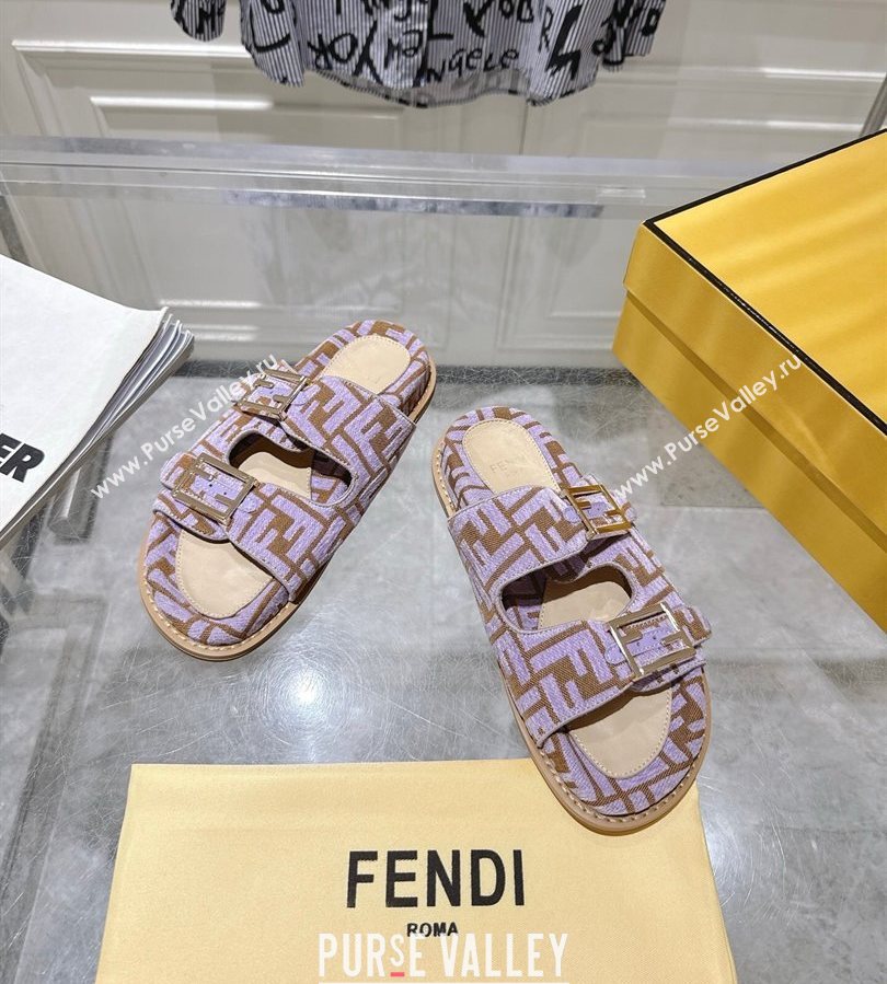Fendi Feel Flat Slides Sandal in FF Fabric Purple/Brown 2025 FE071001 (SS-250710065)