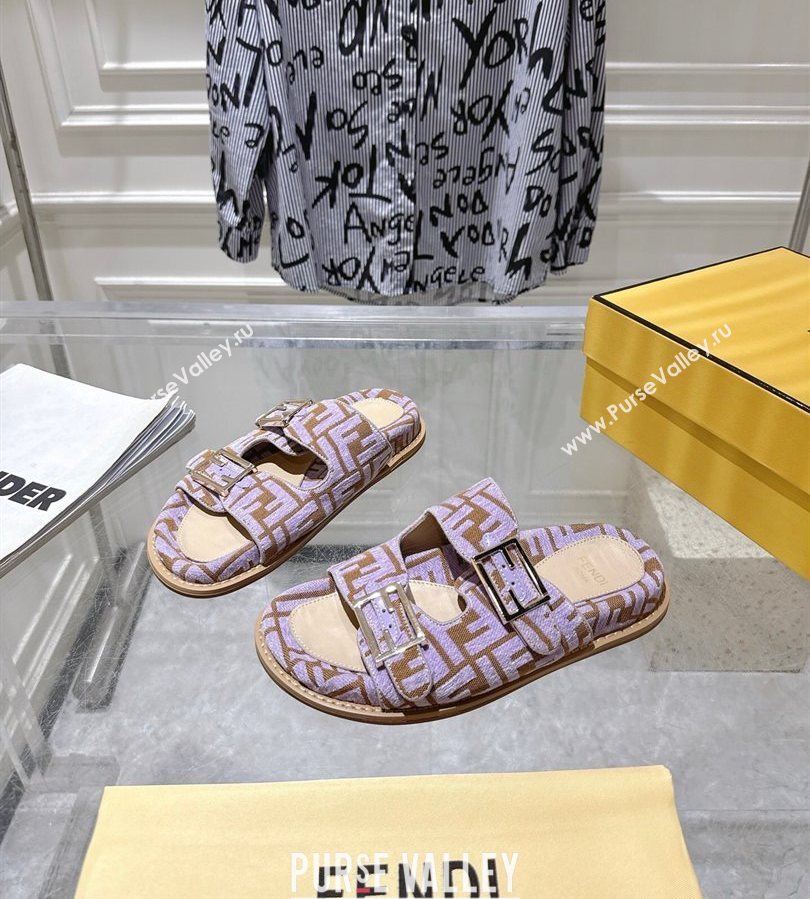 Fendi Feel Flat Slides Sandal in FF Fabric Purple/Brown 2025 FE071001 (SS-250710065)