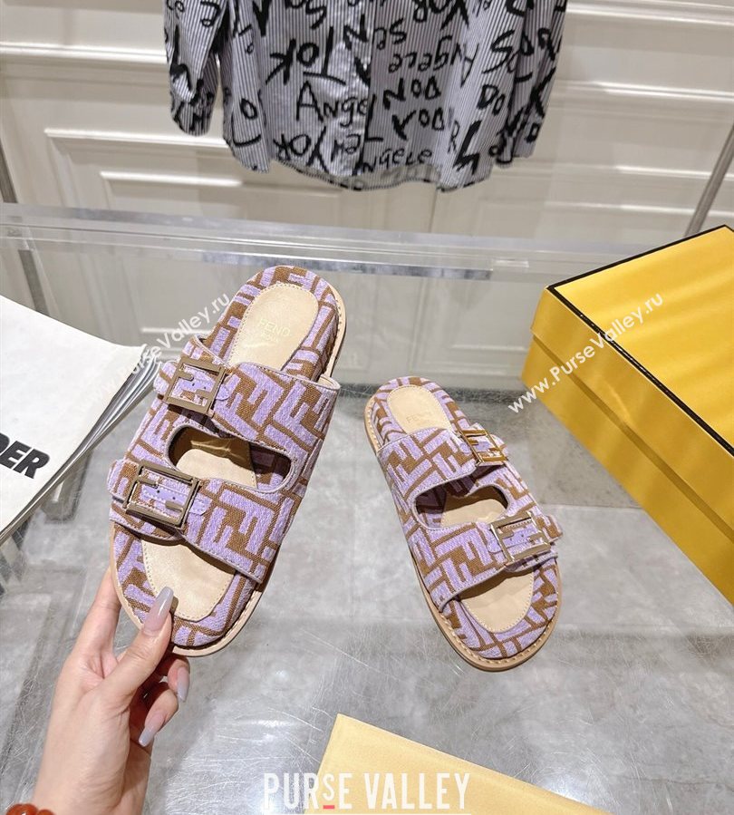 Fendi Feel Flat Slides Sandal in FF Fabric Purple/Brown 2025 FE071001 (SS-250710065)