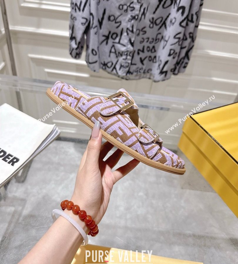 Fendi Feel Flat Slides Sandal in FF Fabric Purple/Brown 2025 FE071001 (SS-250710065)