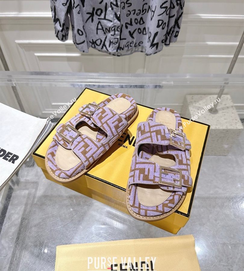 Fendi Feel Flat Slides Sandal in FF Fabric Purple/Brown 2025 FE071001 (SS-250710065)