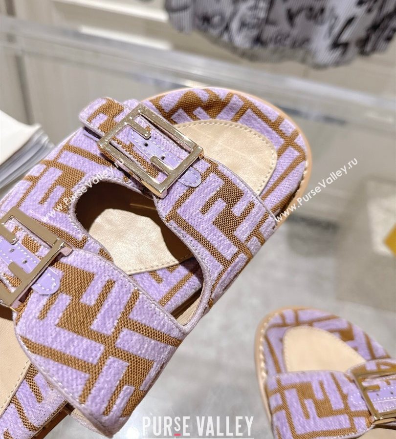 Fendi Feel Flat Slides Sandal in FF Fabric Purple/Brown 2025 FE071001 (SS-250710065)