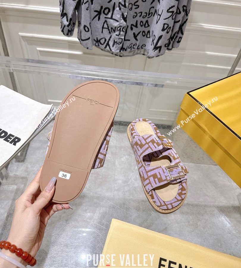 Fendi Feel Flat Slides Sandal in FF Fabric Purple/Brown 2025 FE071001 (SS-250710065)