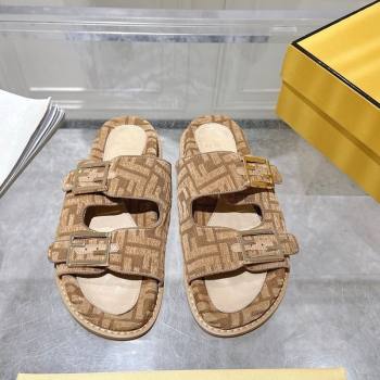 Fendi Feel Flat Slides Sandal in FF Fabric Beige/Brown 2025 FE071001 (SS-250710066)