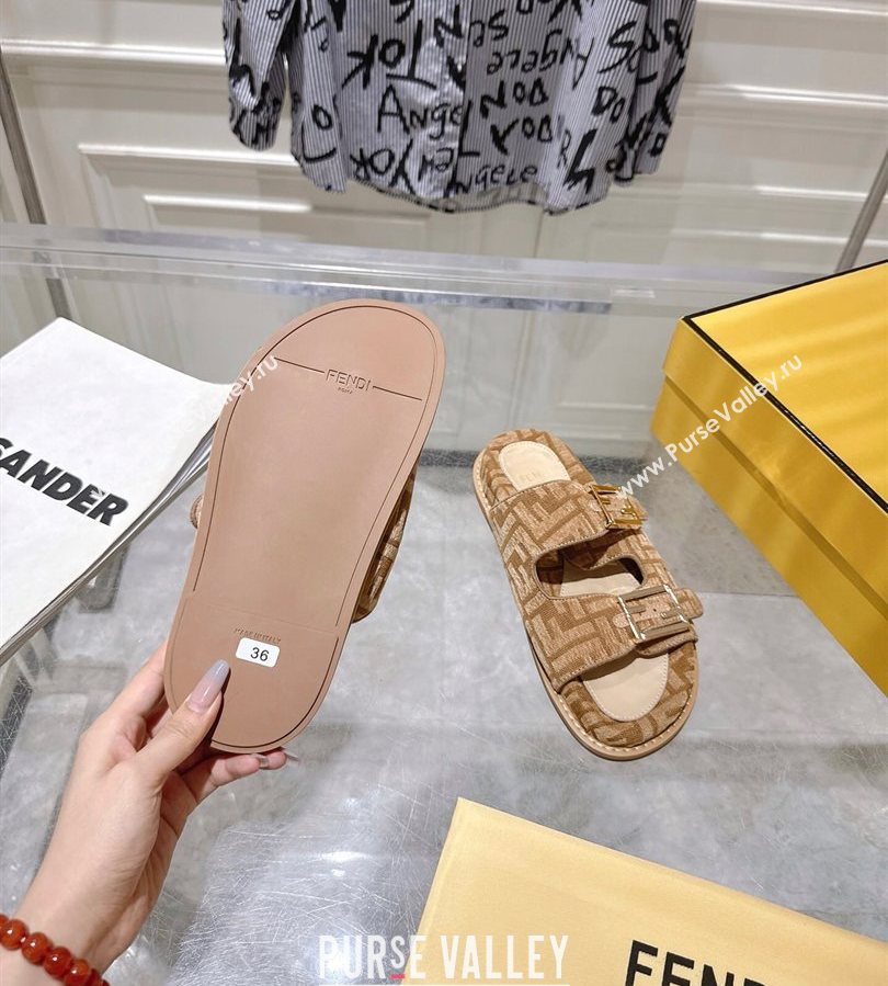 Fendi Feel Flat Slides Sandal in FF Fabric Beige/Brown 2025 FE071001 (SS-250710066)