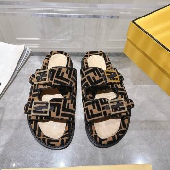 Fendi Feel Flat Slides Sandal in FF Fabric Black/Brown 2025 FE071001 (SS-250710067)