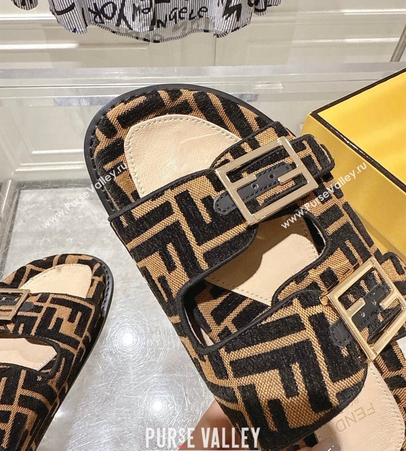 Fendi Feel Flat Slides Sandal in FF Fabric Black/Brown 2025 FE071001 (SS-250710067)