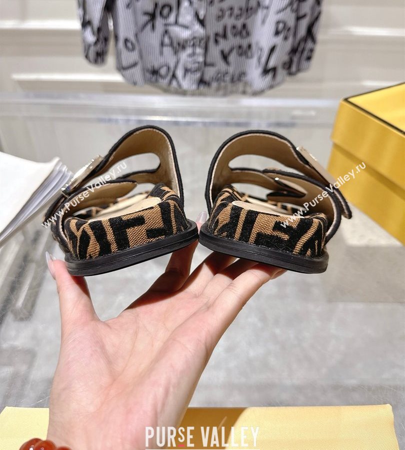 Fendi Feel Flat Slides Sandal in FF Fabric Black/Brown 2025 FE071001 (SS-250710067)