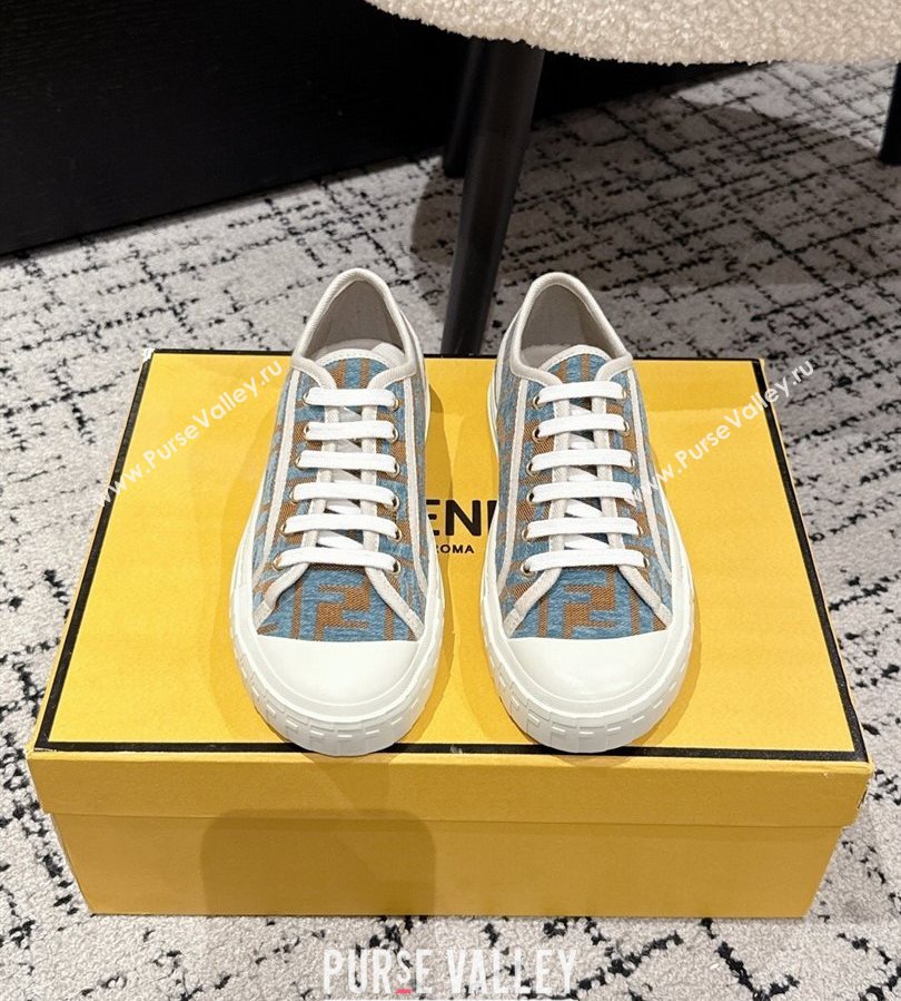Fendi Domino Low top sneakers in FF Fabric Light Blue/Brown 2025 (HQG-250710072)