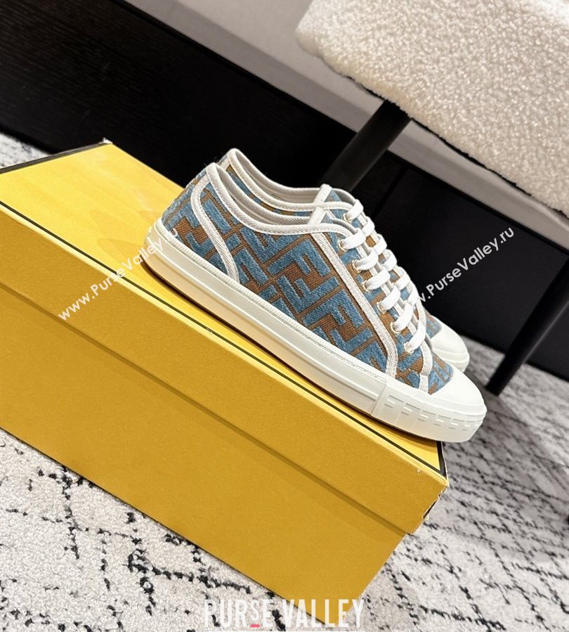 Fendi Domino Low top sneakers in FF Fabric Light Blue/Brown 2025 (HQG-250710072)