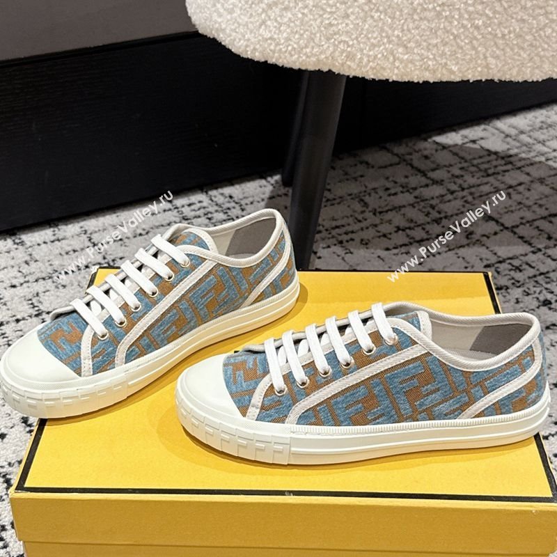 Fendi Domino Low top sneakers in FF Fabric Light Blue/Brown 2025 (HQG-250710072)
