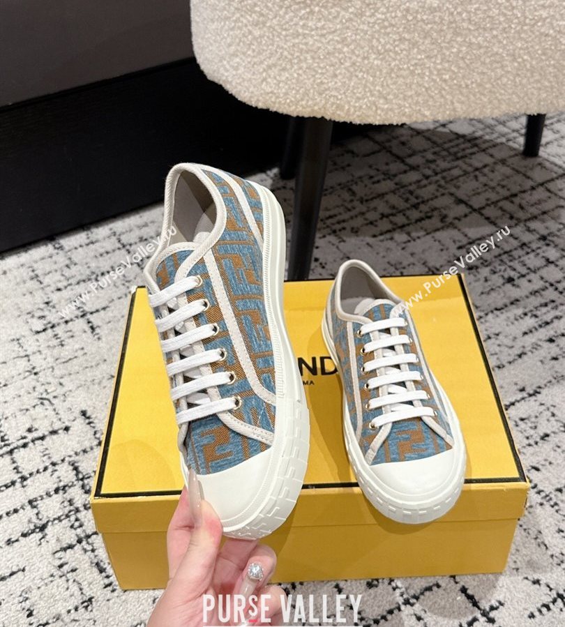 Fendi Domino Low top sneakers in FF Fabric Light Blue/Brown 2025 (HQG-250710072)