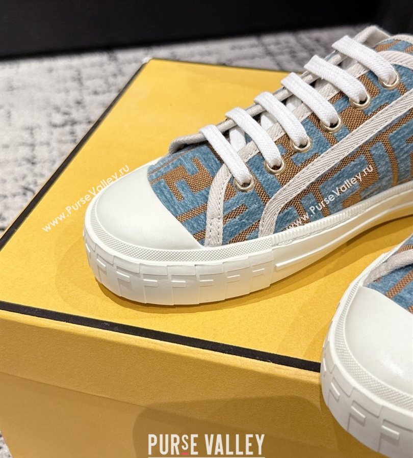 Fendi Domino Low top sneakers in FF Fabric Light Blue/Brown 2025 (HQG-250710072)