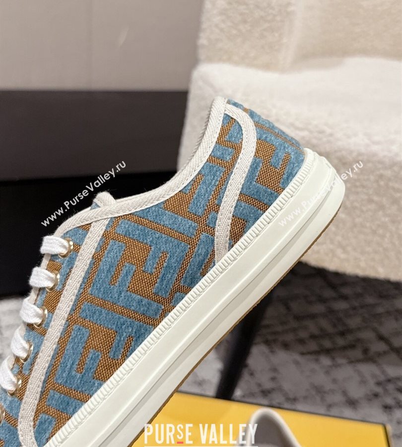 Fendi Domino Low top sneakers in FF Fabric Light Blue/Brown 2025 (HQG-250710072)