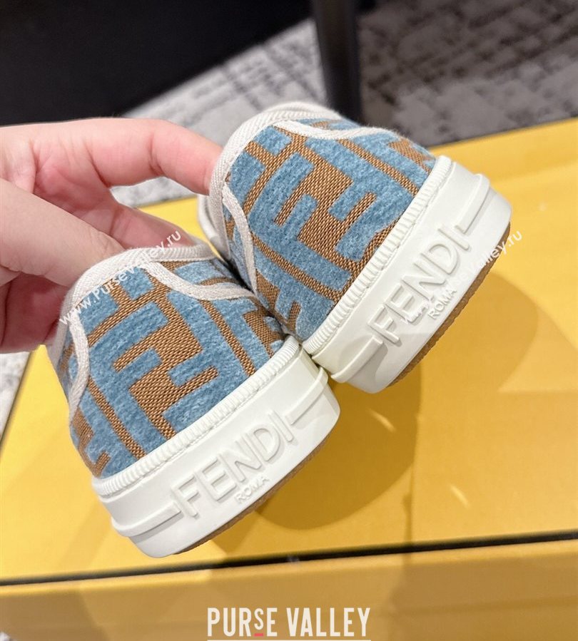 Fendi Domino Low top sneakers in FF Fabric Light Blue/Brown 2025 (HQG-250710072)