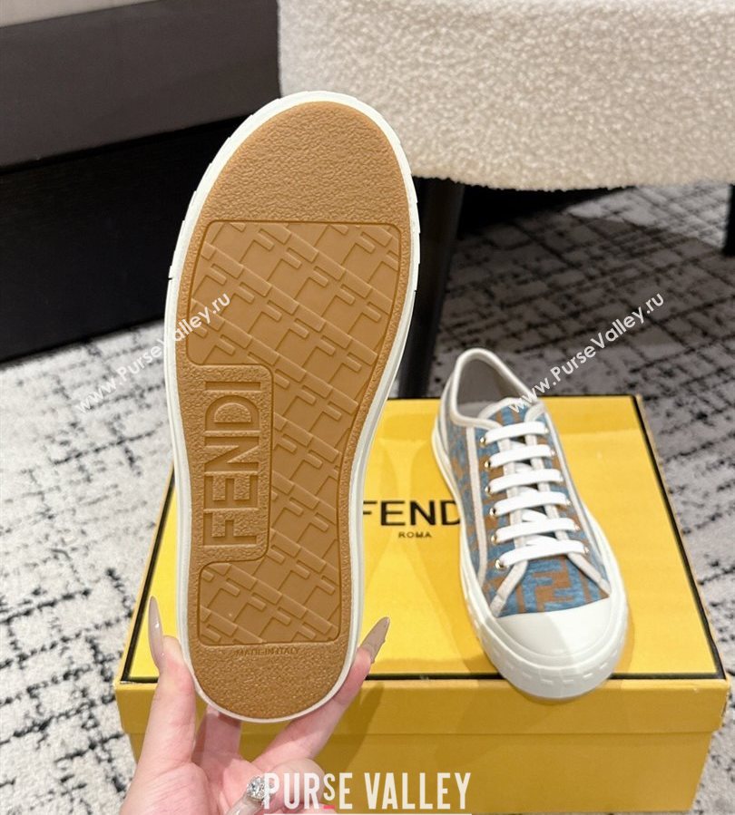 Fendi Domino Low top sneakers in FF Fabric Light Blue/Brown 2025 (HQG-250710072)