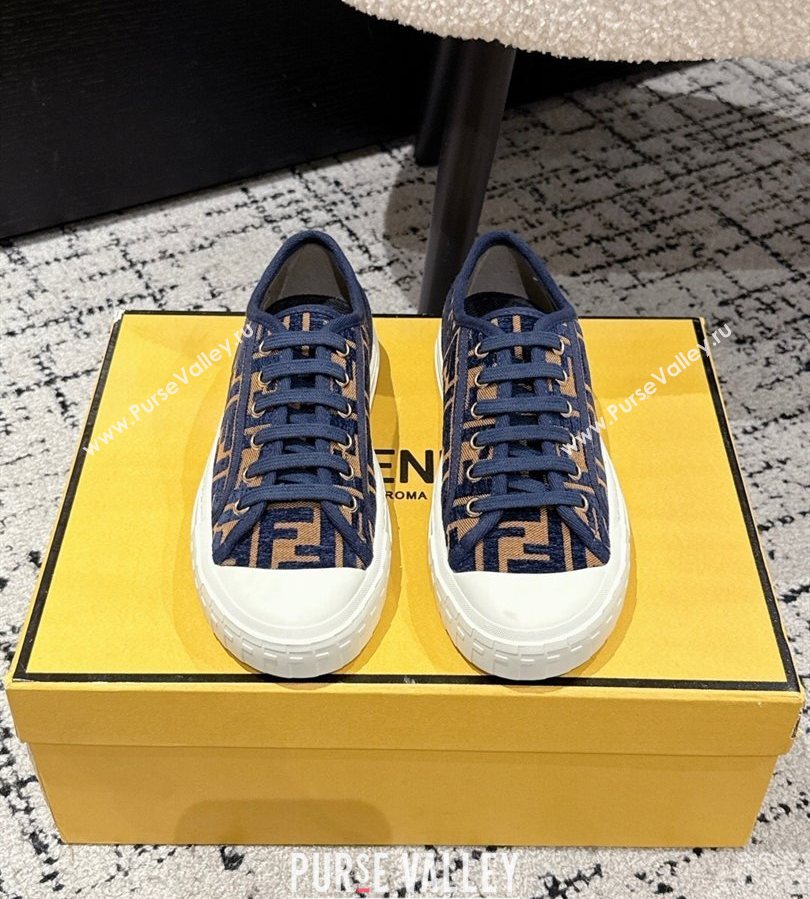 Fendi Domino Low top sneakers in FF Fabric Navy Blue/Brown 2025 (HQG-250710073)