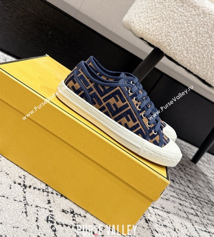 Fendi Domino Low top sneakers in FF Fabric Navy Blue/Brown 2025 (HQG-250710073)