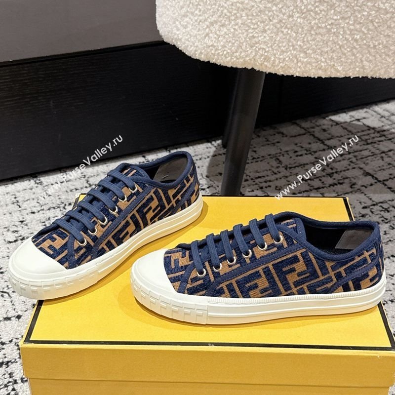 Fendi Domino Low top sneakers in FF Fabric Navy Blue/Brown 2025 (HQG-250710073)