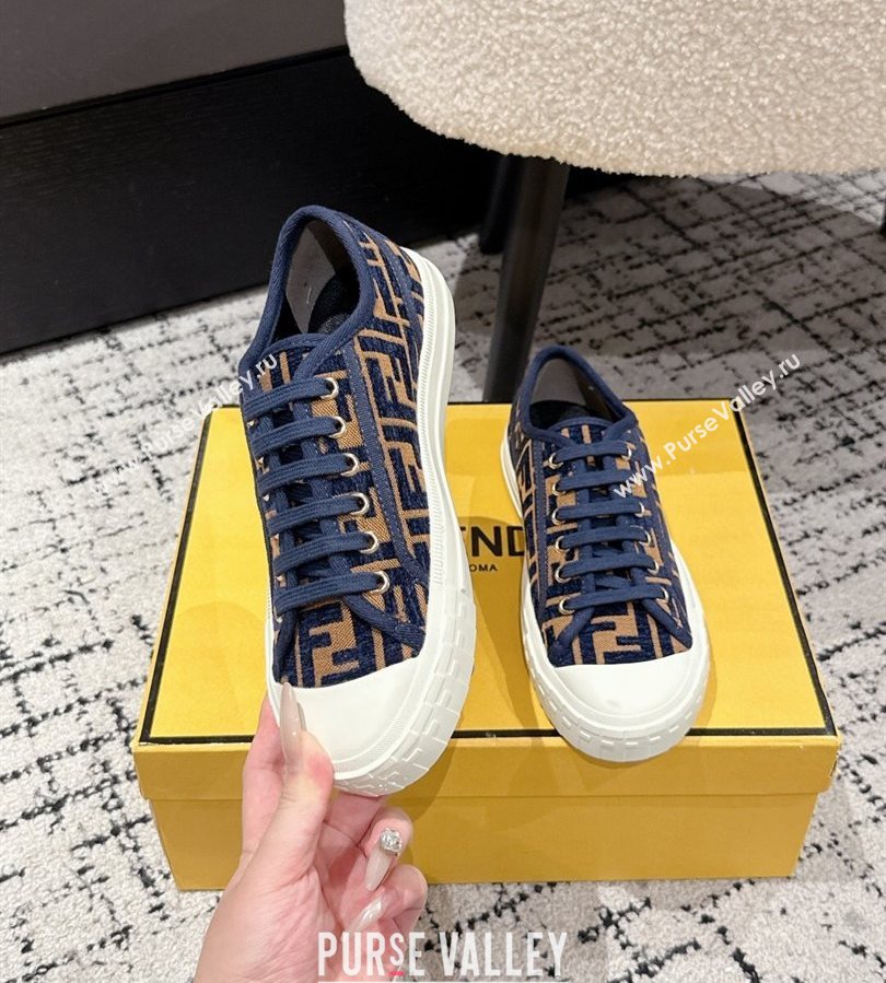 Fendi Domino Low top sneakers in FF Fabric Navy Blue/Brown 2025 (HQG-250710073)