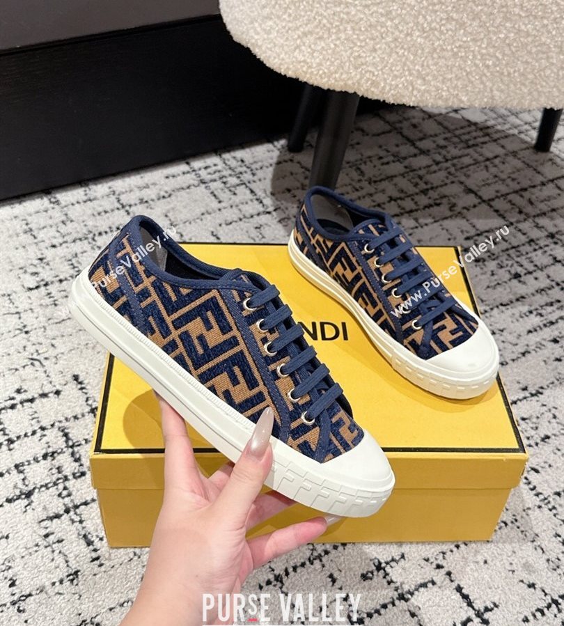 Fendi Domino Low top sneakers in FF Fabric Navy Blue/Brown 2025 (HQG-250710073)