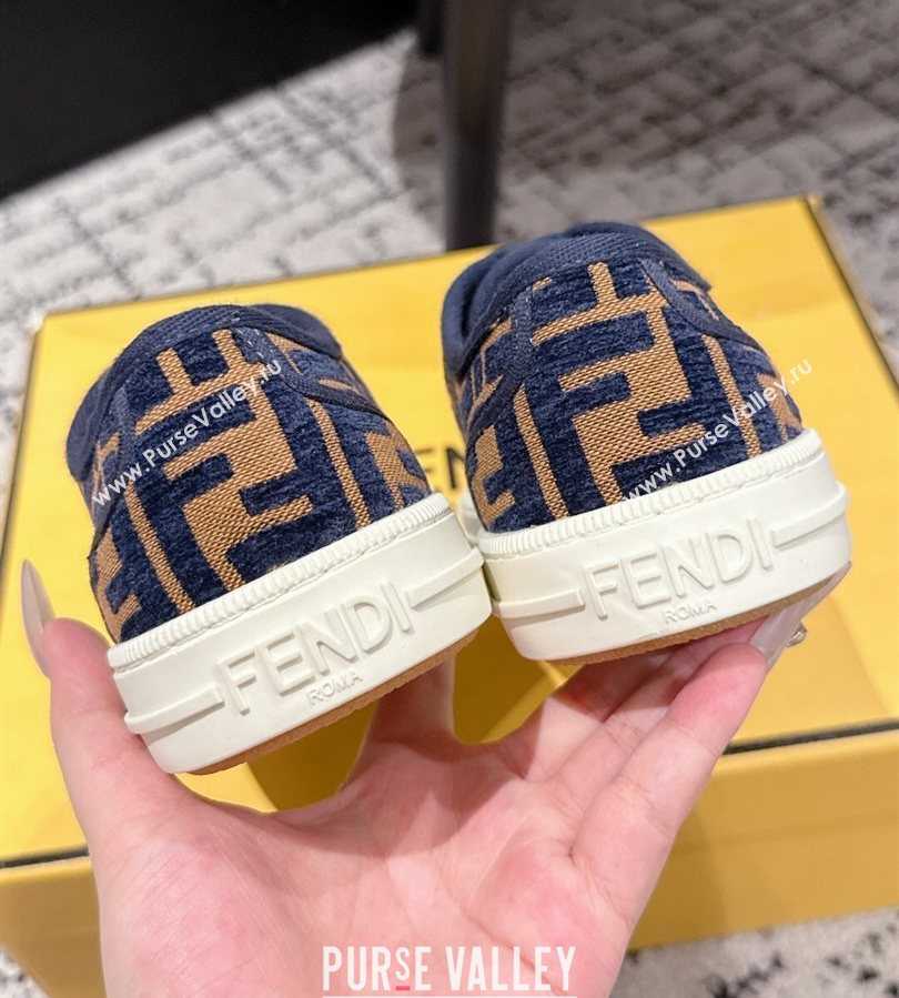 Fendi Domino Low top sneakers in FF Fabric Navy Blue/Brown 2025 (HQG-250710073)