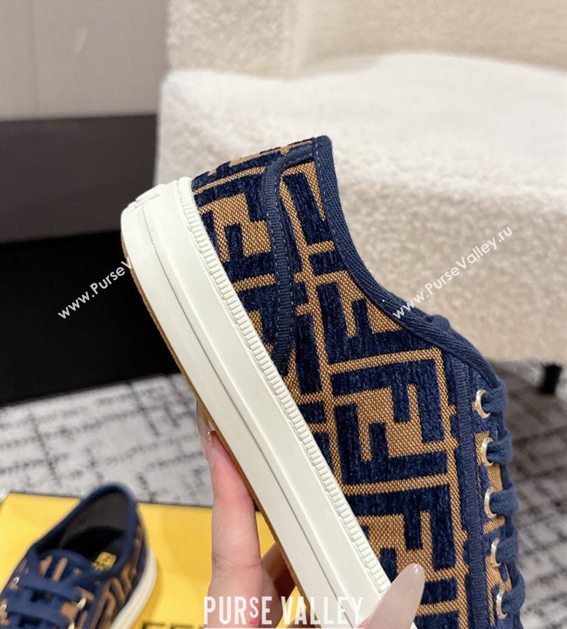 Fendi Domino Low top sneakers in FF Fabric Navy Blue/Brown 2025 (HQG-250710073)