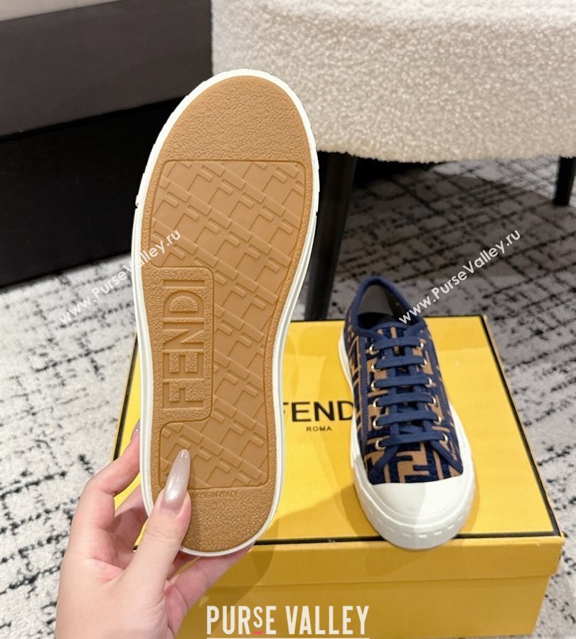 Fendi Domino Low top sneakers in FF Fabric Navy Blue/Brown 2025 (HQG-250710073)