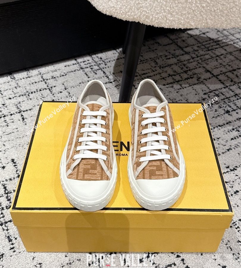 Fendi Domino Low top sneakers in FF Fabric Beige/Brown 2025 (HQG-250710074)