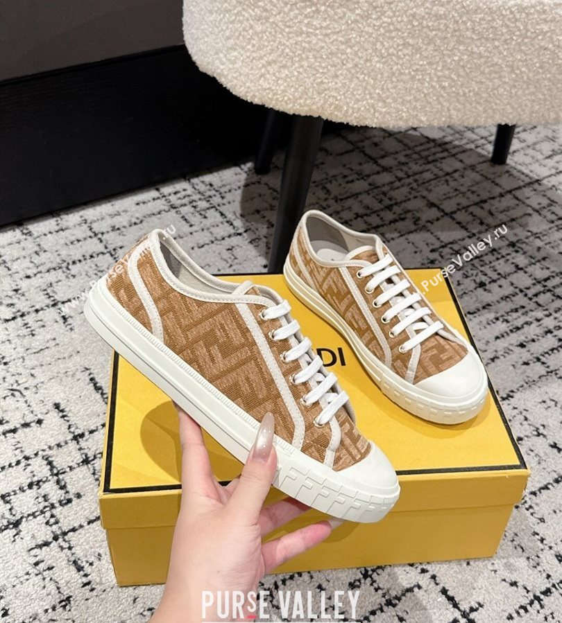 Fendi Domino Low top sneakers in FF Fabric Beige/Brown 2025 (HQG-250710074)