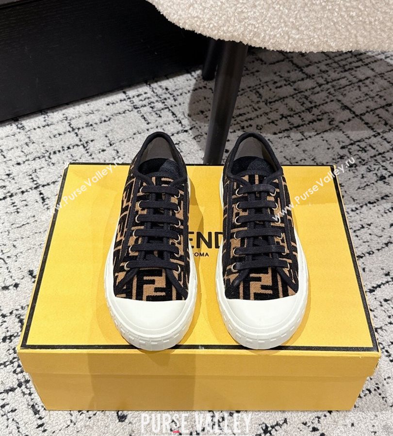 Fendi Domino Low top sneakers in FF Fabric Black/Brown 2025 (HQG-250710075)