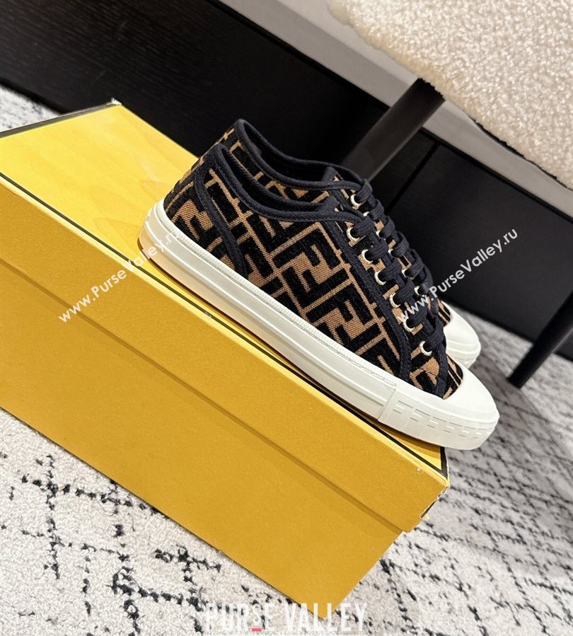 Fendi Domino Low top sneakers in FF Fabric Black/Brown 2025 (HQG-250710075)