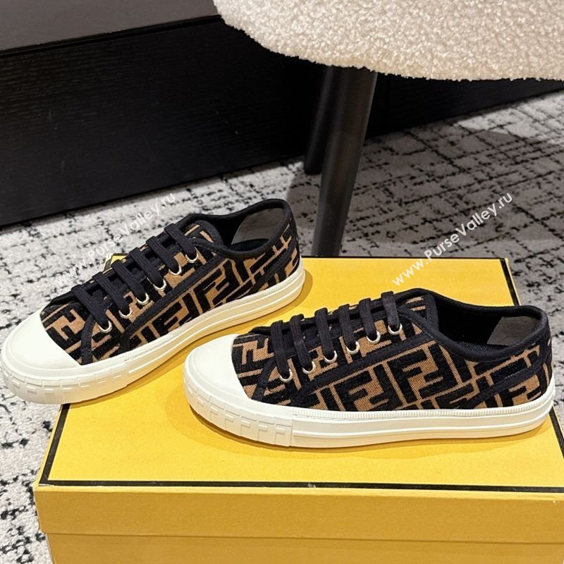 Fendi Domino Low top sneakers in FF Fabric Black/Brown 2025 (HQG-250710075)