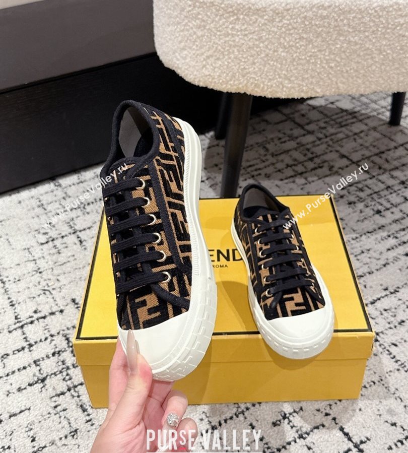 Fendi Domino Low top sneakers in FF Fabric Black/Brown 2025 (HQG-250710075)