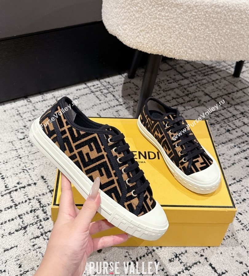 Fendi Domino Low top sneakers in FF Fabric Black/Brown 2025 (HQG-250710075)