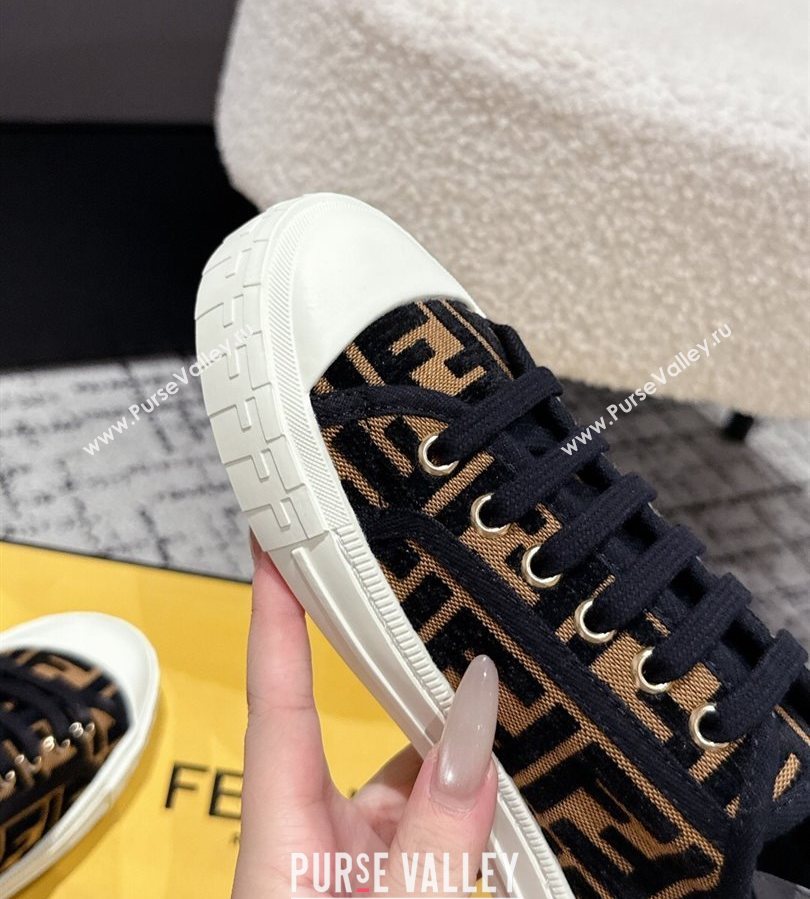 Fendi Domino Low top sneakers in FF Fabric Black/Brown 2025 (HQG-250710075)