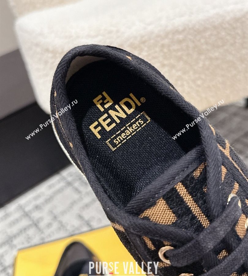 Fendi Domino Low top sneakers in FF Fabric Black/Brown 2025 (HQG-250710075)